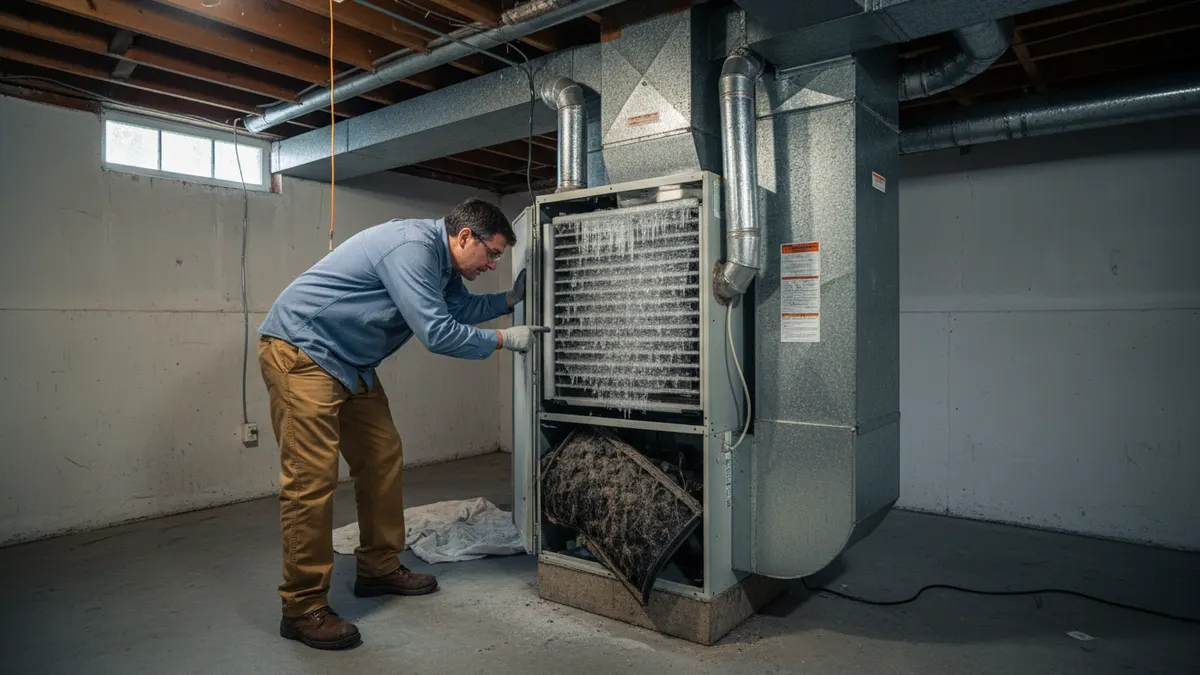 Iced indoor coil and clogged filter during the repair