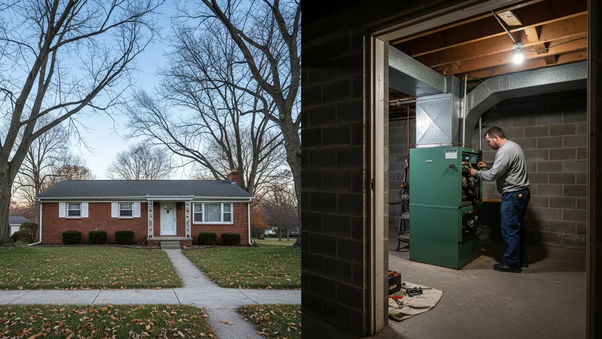 Brick rancher and gas furnace before the ignition repair